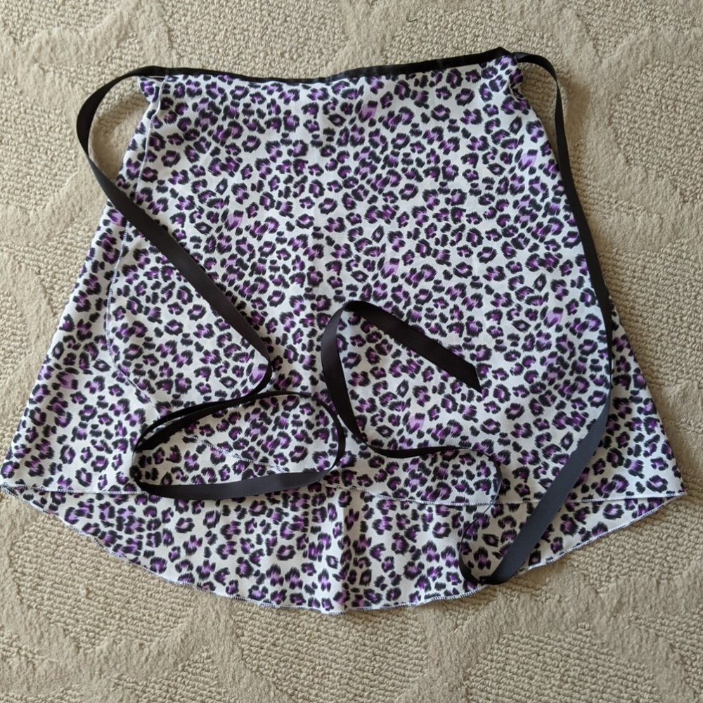 Purple Black White Leopard Animal Print Ballet Dance Wrap Skirt S/M High Low